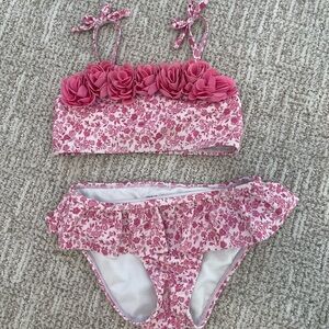 Janie and Jack Pink Floral Bikini with Ruffles
